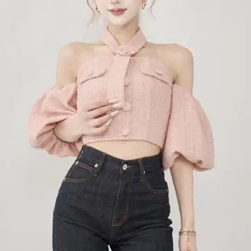 다리치 Darich 홀터넥 오프숄더 트위드 상의 PNK