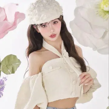 Darich 홀터넥 오프숄더 트위드 상의