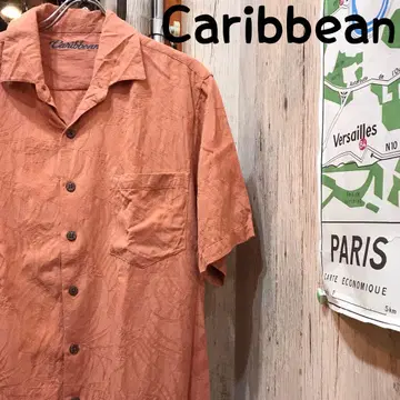 Caribbean 캐리비안 실크 알로하 셔츠 L 구제 의류 (1711)