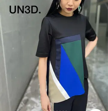 미사용 UN3D. 안스 리드 멀티 컬러 라인 티셔츠 변형