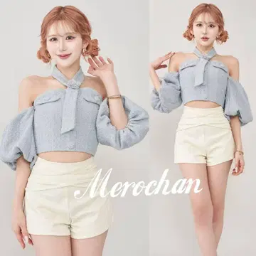 다리치 홀터넥 오프숄더 트위드 상의 색스