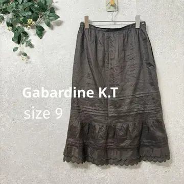 Gabardine K.T 린넨 미디 길이 스커트 안감 부착 밑단 귀여운