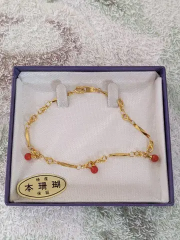 금 도금 체인 팔찌 빨간색 구슬 포함