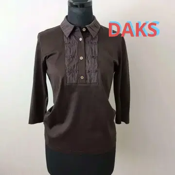 DAKS 브라운 개더가 있는 5부 소매 피케 셔츠