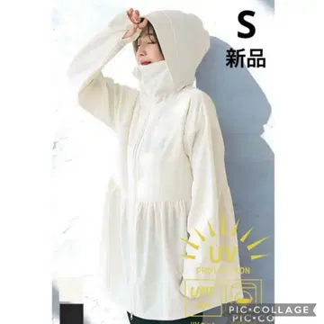 미사용 새상품 coca UV 차단 개더 후드티 래쉬가드 아이보리 S