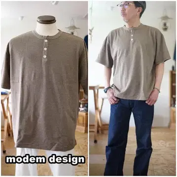 modemdesign 모뎀 디자인 반팔 티셔츠 보더 헨리넥 L