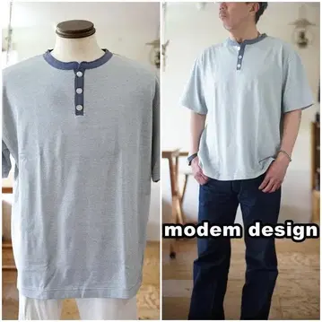 modemdesign 모뎀 디자인 반팔 티셔츠 보더 헨리넥 L