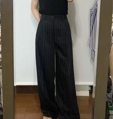 galerie vie 스트라이프 슬랙스 팬츠 네이비 울