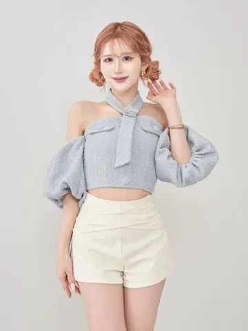 Darich 다리치 홀터넥 오프숄더 트위드 상의