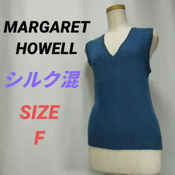 MARGARET HOWELL 니트 베스트 티셔츠 실크 혼방 파랑