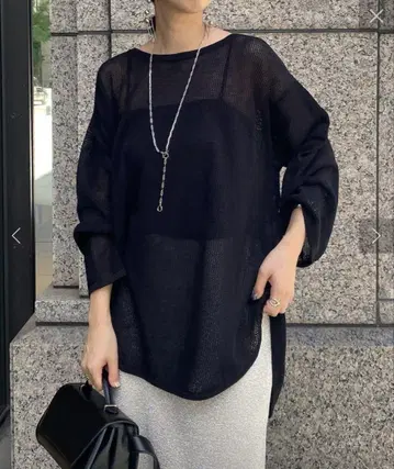 두두 메쉬 밑단 라운드 루즈 풀오버 루즈한 오버 사이즈