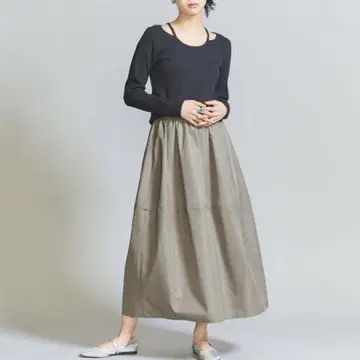 뷰티&유스 타프타 벌룬 개더 스커트 모카