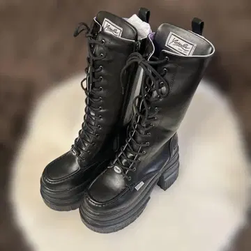YOSUKE 롱 부츠 통굽 레이스업 블랙 26cm