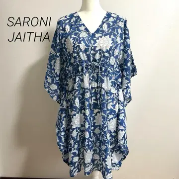 새상품 SARONI JAITHA 꽃무늬 V넥 튜닉 반소매 FREE