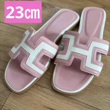 H 디자인 샌들 가죽 고급 핑크 23cm