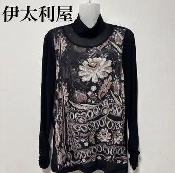 이타리야 꽃무늬 하이넥 긴팔 상의 비쥬 XL 상당 모헤어