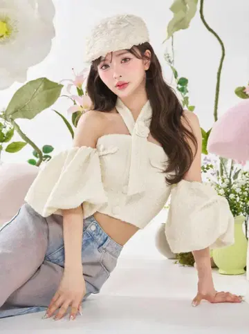 Darich 다리치 홀터넥 오프숄더 트위드 상의