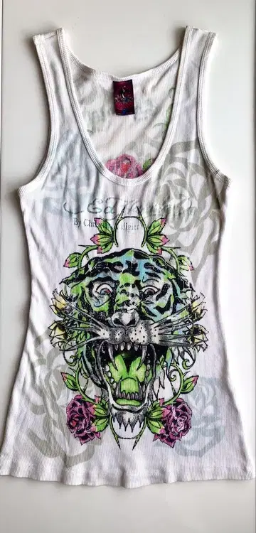 Ed Hardy 탱크탑 호랑이와 장미 디자인 XS