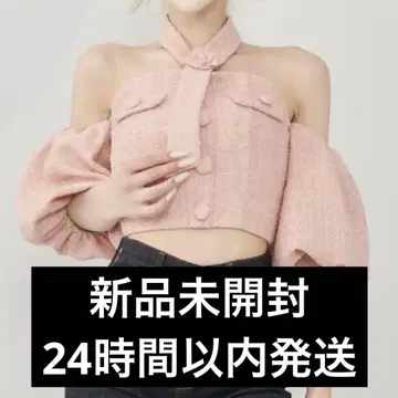 Darich 다리치 홀터넥 오프숄더 트위드 상의 핑크