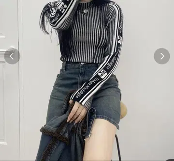 evris 로고 라인 터틀 니트 탑