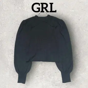 GRL 프론트 오픈 모크넥 리브 니트 긴팔 니트 (S) 블랙