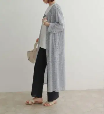 스트라이프 롱 셔츠 원피스
