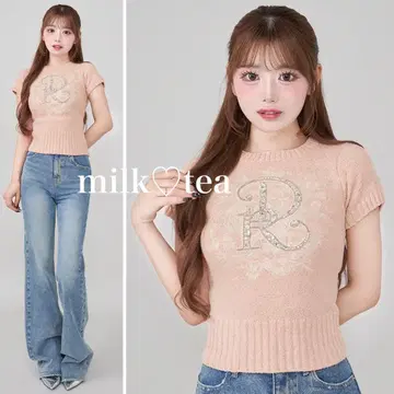 택 포함 새상품 다리치 DR 비쥬 플라워 니트 탑 핑크