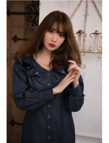 헤르립토 데님 효과 러플 드레스