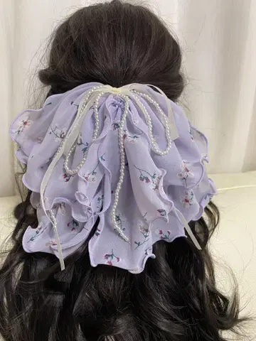 연보라색 꽃무늬 쉬폰 헤어 액세서리
