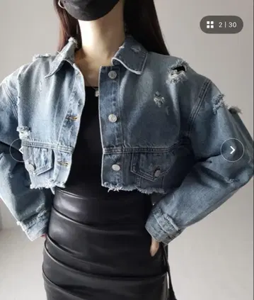 me+em select 데님 블루 데미지 가공 크롭 자켓