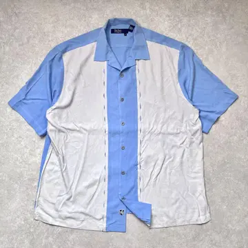 NAT NAST 실크 오픈 카라 셔츠 바이컬러 스카이블루 그레이 XL