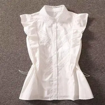 화이트 슬리브리스 셔츠 프릴 장식