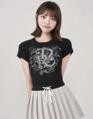 darich DR 비쥬 플라워 니트 탑 다리치 블랙