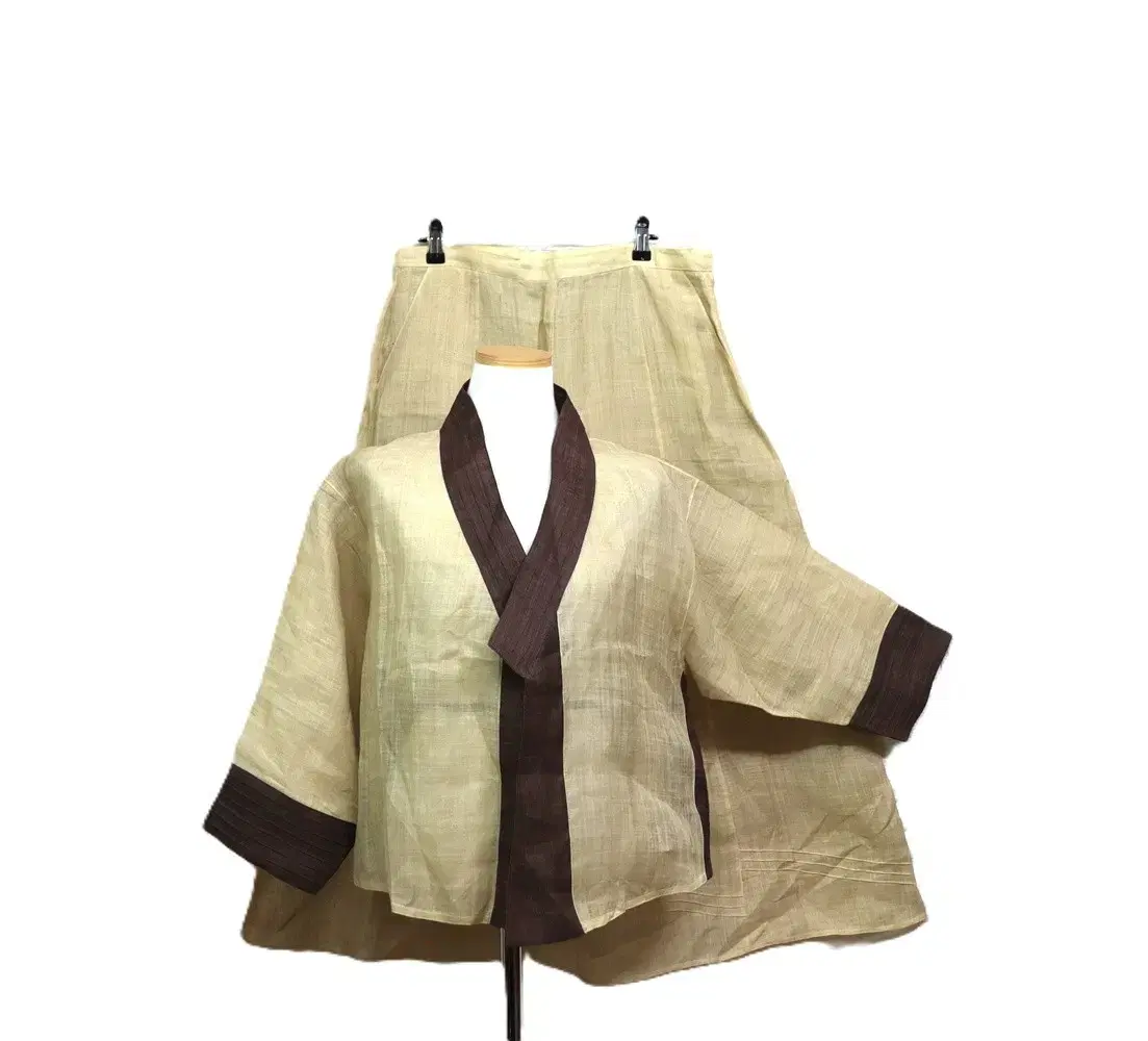 w729 Ramie Two-Tone Modified Two-Piece Set Women's 55-66/Bust 95/Sanolkka