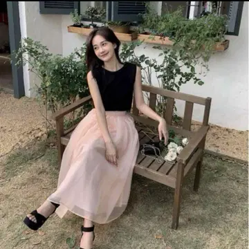 벌스데이 바쉬 쉬폰 플레어 스커트 M 핑크