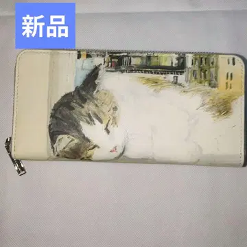 새상품 맨해트너즈 장지갑 고양이 패턴 라운드 지퍼 푹 페데리코