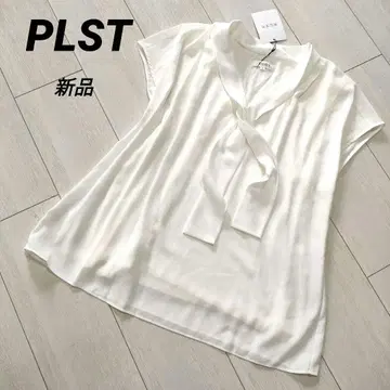택 포함 PLST 조젯 보타이 블라우스 시어 소재 화이트 컬러 L 사이즈