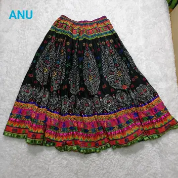 ANU 스커트 동양인 컬러풀 꽃 불꽃놀이 롱 스커트