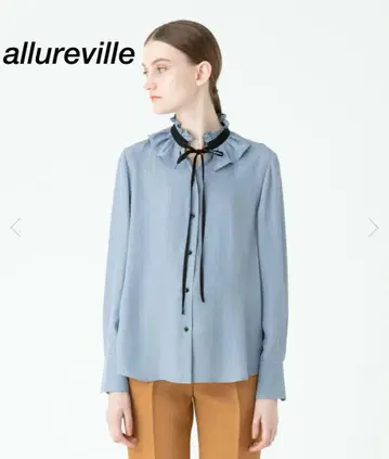 미사용 allureville 알아바일 아세테이트 트윌 배색 태국 블라우스