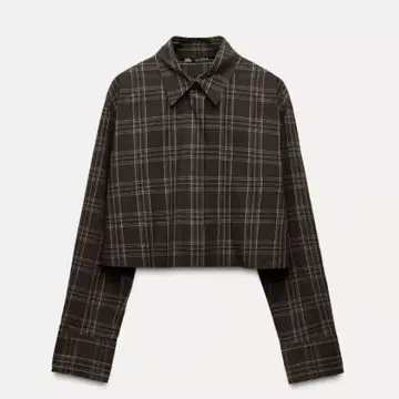 ZARA 자라 크롭 체크 셔츠 M 카키