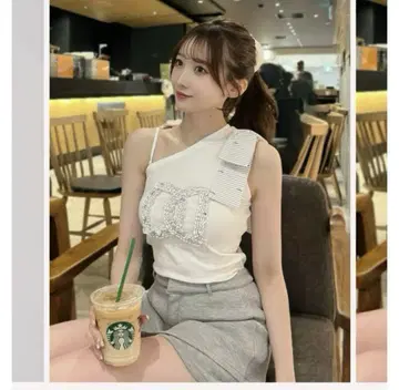 Darich 새상품 빅 리본 원숄더 탑 WHT
