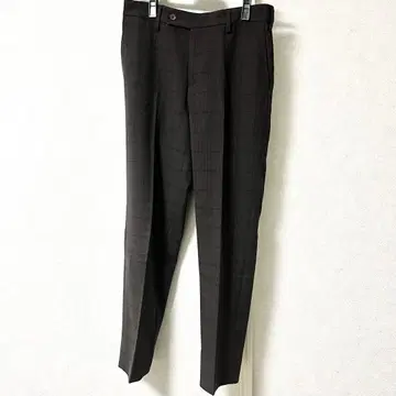 PLST 플라스테 다크 브라운 체크 무늬 슬림 핏 치노 팬츠