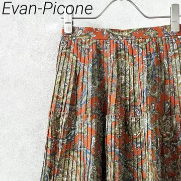 Evan-Picone 롱 스커트 플리츠 페이즐리 무늬 안감 부착 일본제