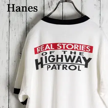90s USA제 Hanes 등 하이웨이 패트롤 로고 링거 티셔츠