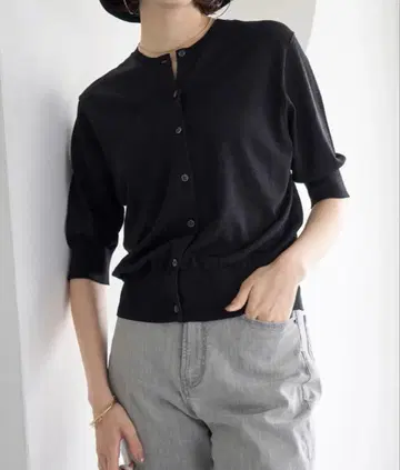 UNFILO 블랙 하프 슬리브 가디건 M