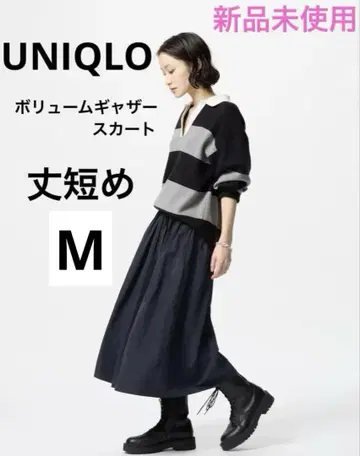 유니클로 볼륨 개더 스커트 기장 짧은 M 네이비