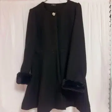 에블린 블랙 비쥬가 달린 A 라인 코트