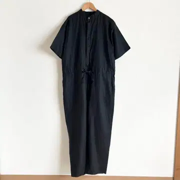 카구레 린넨 하프 슬리브 올인원 오버롤 블랙 검정