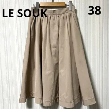 LE SOUK 베이지 플레어 스커트 뒷면 지퍼 밴딩