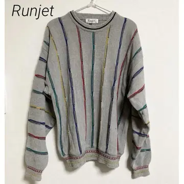 0226 Runjet 런젯 그레이 스트라이프 니트 스웨터